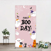 Lofaris First Boo Day Halloween Rectangle Backdrop for Birthday Cute Ghost and Pumpkin Spooky Themed Party Photo Prop